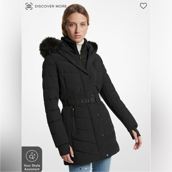 MICHAEL KORS Faux Fur Trim Quilted Puffer Coat - Black - Picture 1 of 5